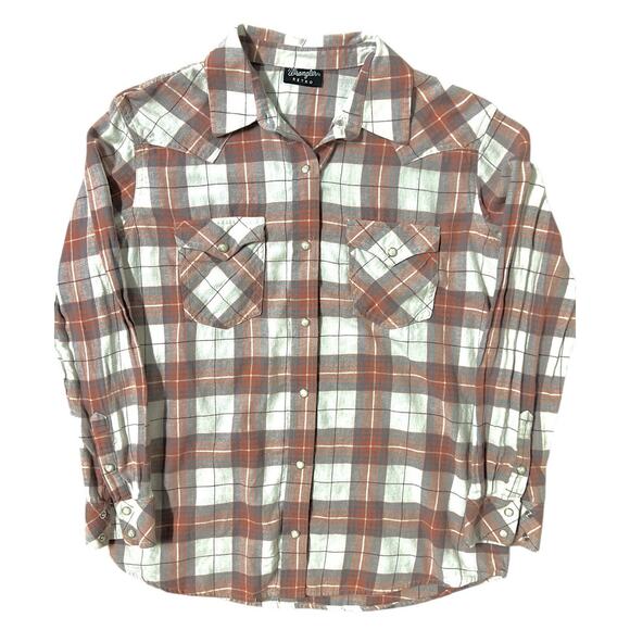 Wrangler‎ Retro Pearl Snap Plaid Flannel Size Medium 100% Cotton Cowboy Rodeo - Picture 1 of 9